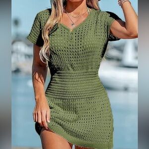 Cupshe Green Crochet Beach Coverup